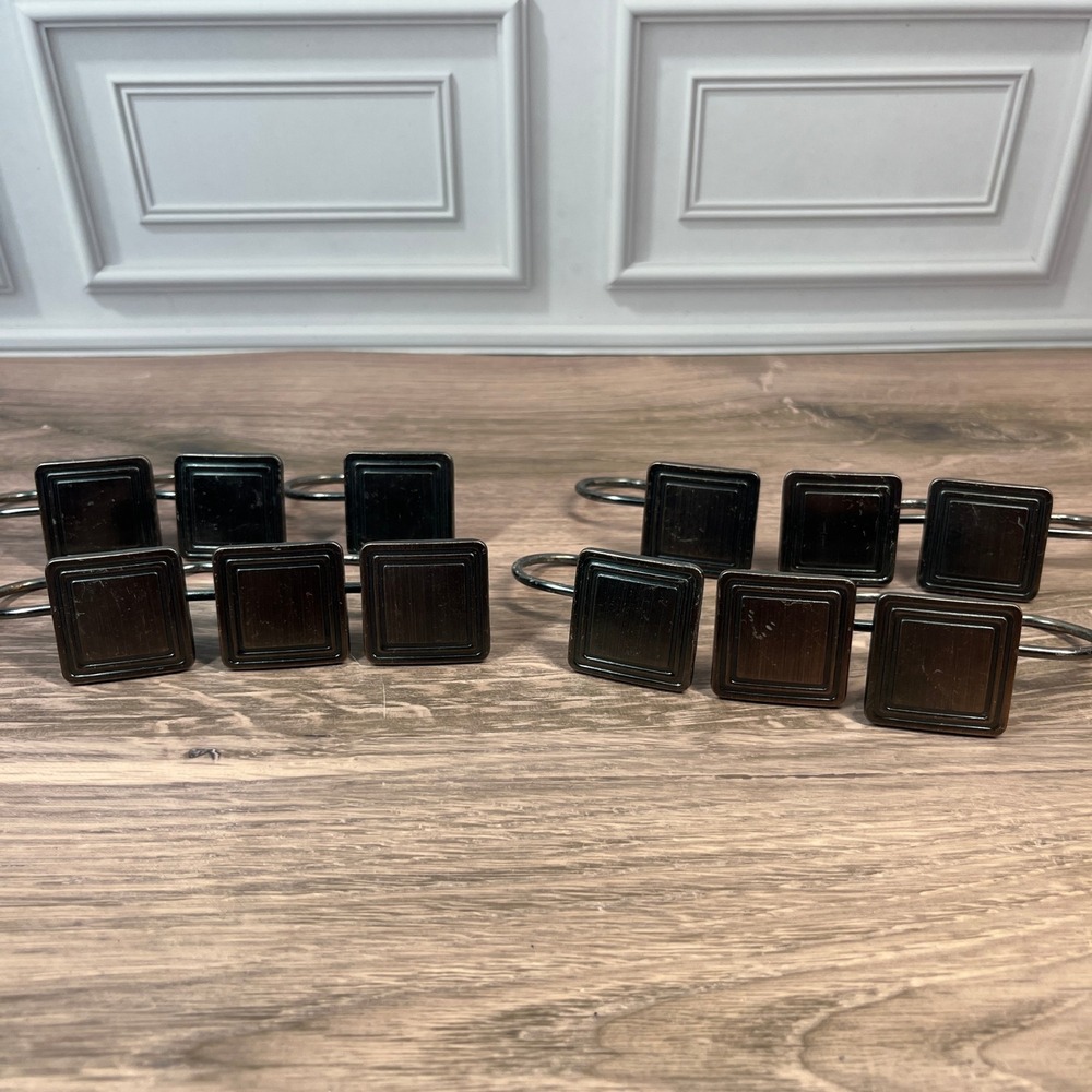 Shower Curtain Hooks Metal Bronze Square Geometric Modern Industrial Set of 12